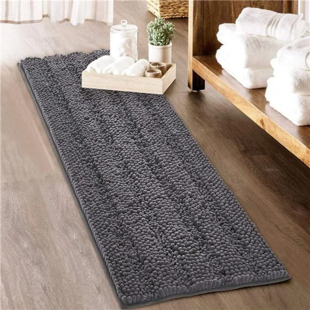 Large Grey Bath Rug 60x24 Non Slip Absorbent Soft Microfiber Bathroom Mat
